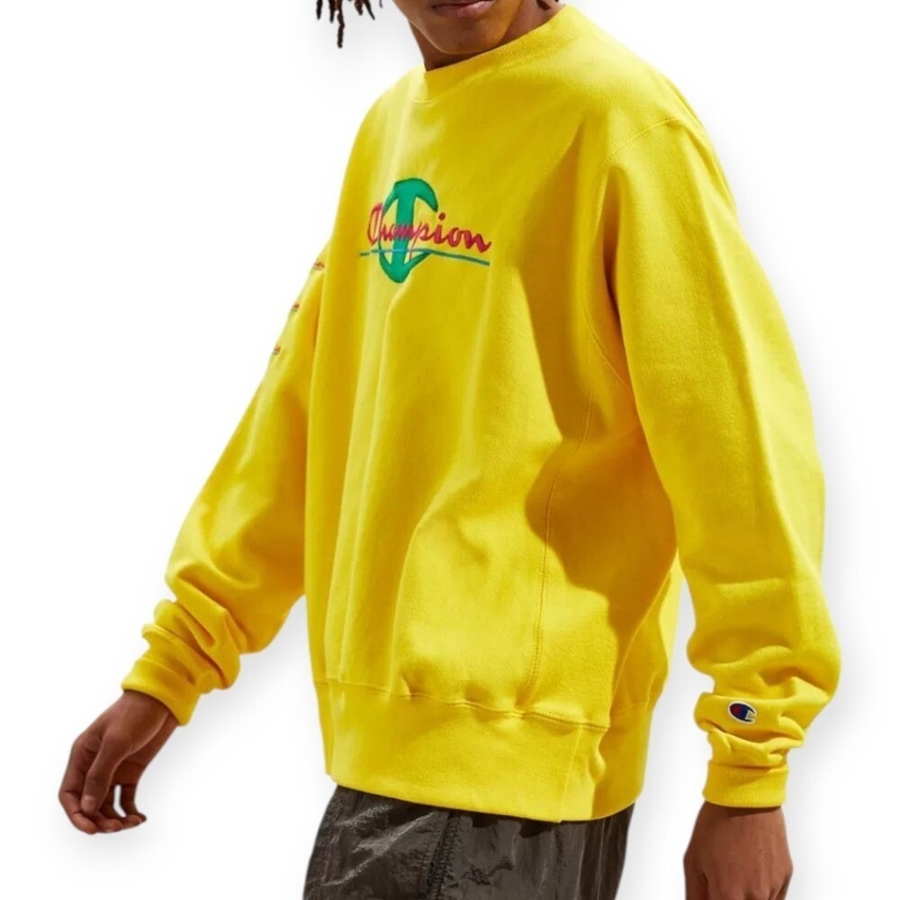Champion Unisex Reverse Weave Retro Embroidered Logo Sweatshirt Bright Yellow S - Picture 13 of 14